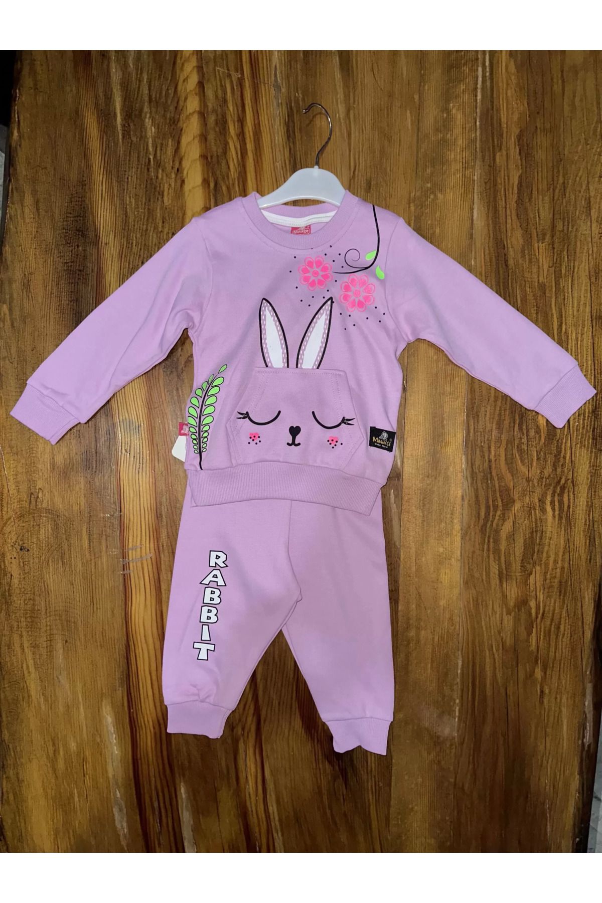 BellevieStore 6-24 aylık tavşan baskılı lila