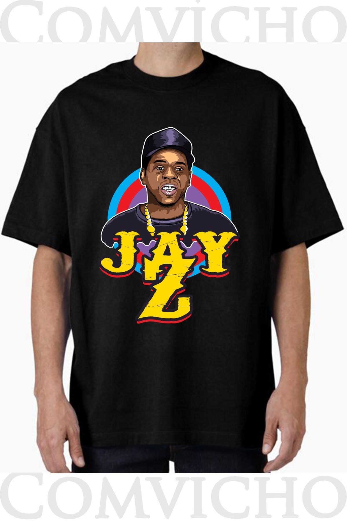 COMVİCHO Unisex jay z v3 Tasarım Baskılı Oversize Tişört