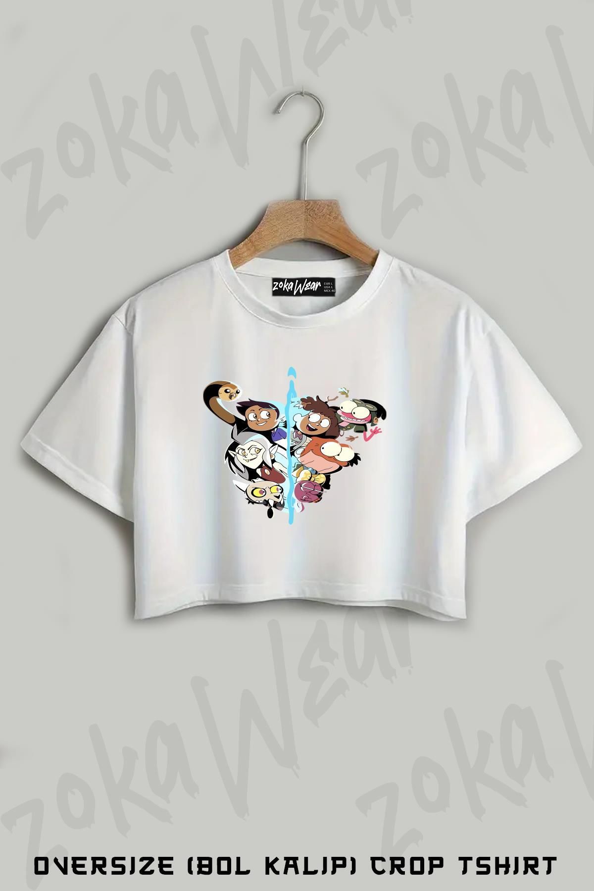 ZOKAWEAR the owl house and amphibia Baskılı Oversize Crop T-Shirt
