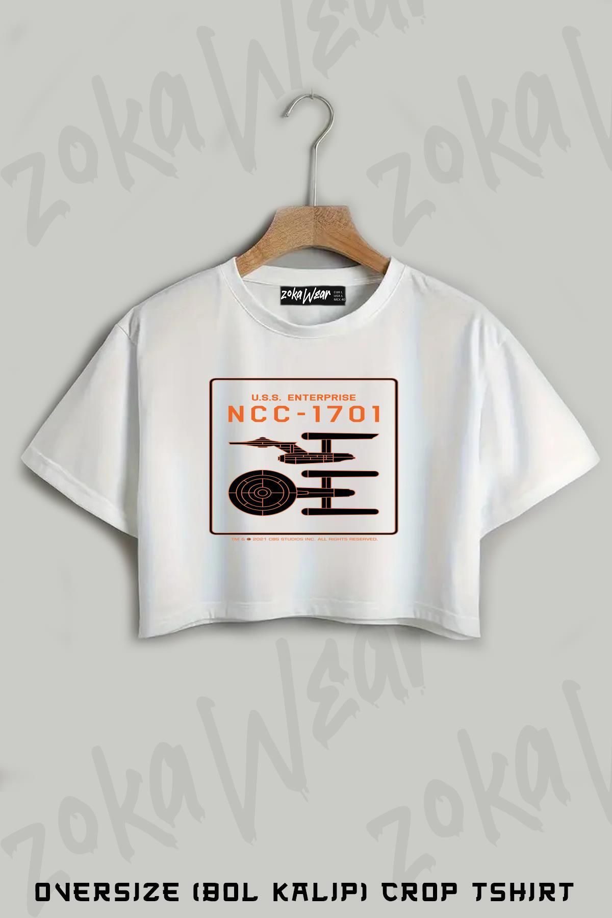 ZOKAWEAR Star Trek Uss Enterprise Ncc 1701 Schematic Baskılı Oversize Crop T-Shirt