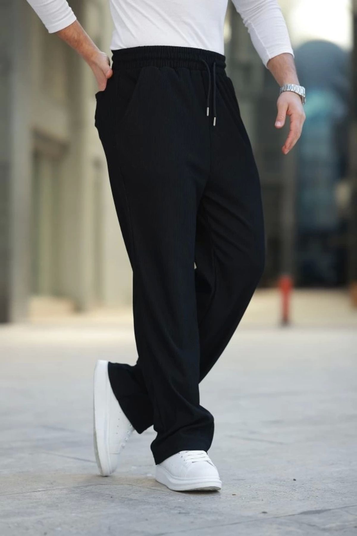 Butik Erkek Bağcıklı Pileli Baggy Pantolon