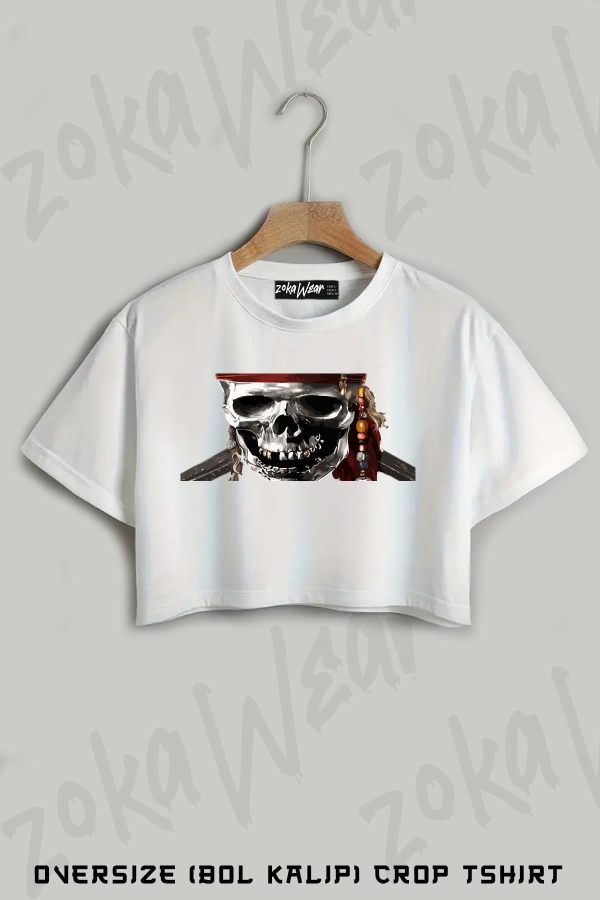 ZOKAWEAR Karayip Korsanları pirates Baskılı Oversize Crop T-Shirt