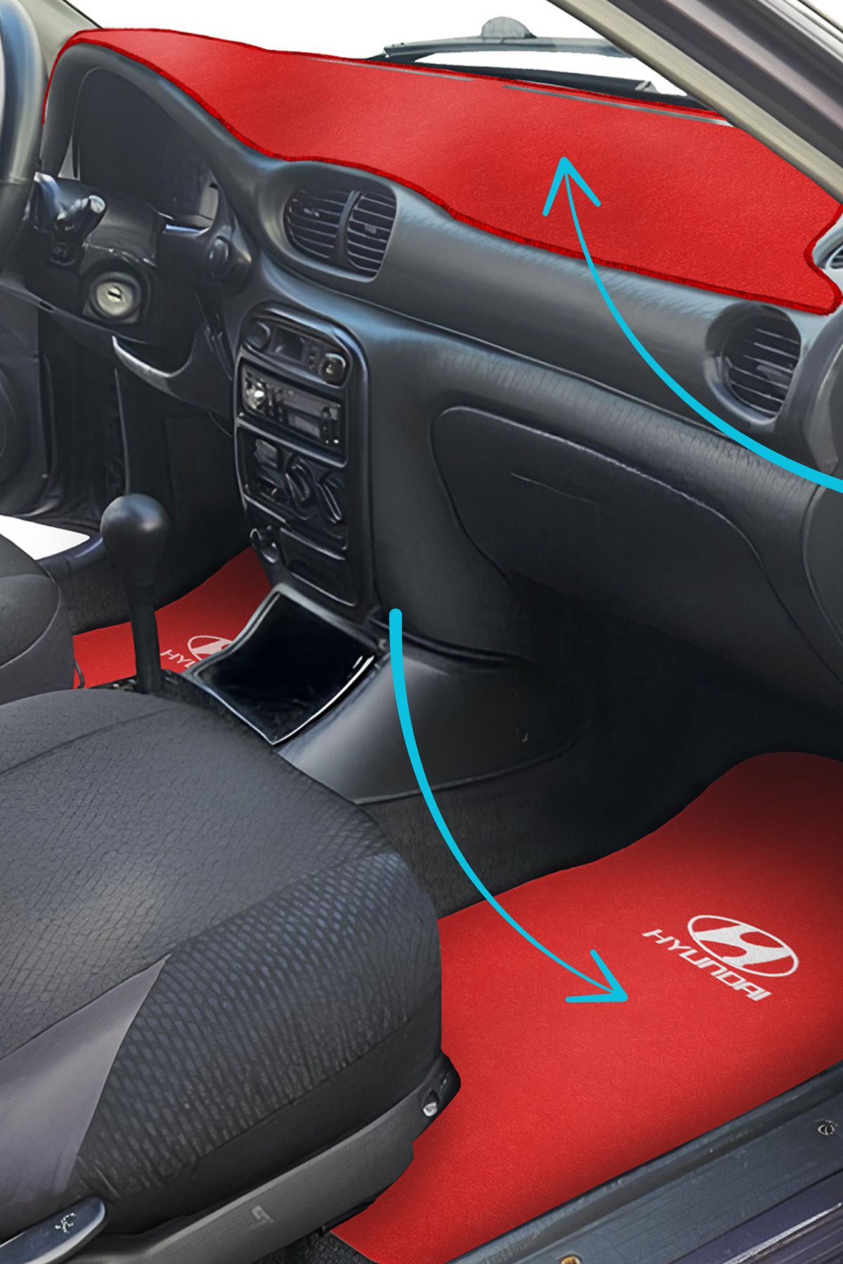 TUSBA MARKET Hyundai Accent Yumurta Kasa Nakışlı 5 Parça Kırmızı Araç Oto Halı Paspas | Torpido Koruma Halısı
