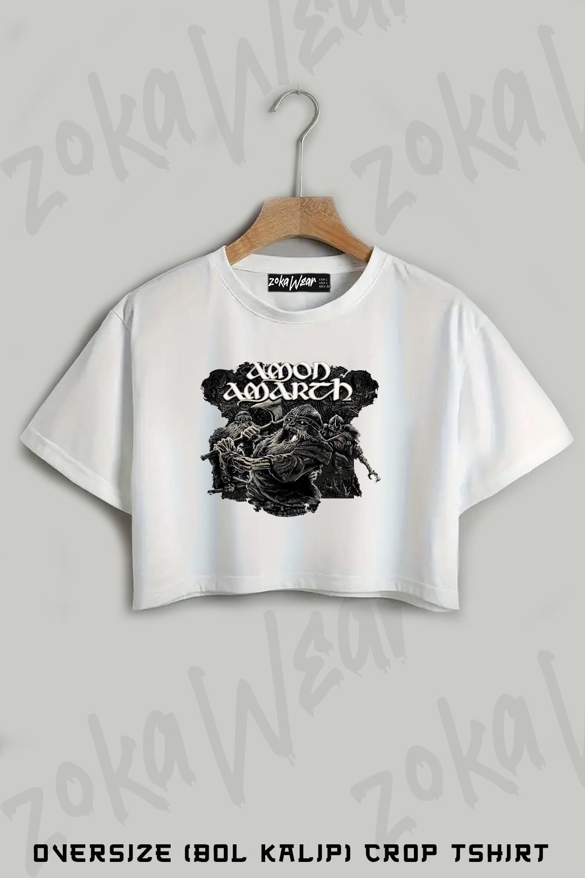 ZOKAWEAR Amon Amarth2 Baskılı Oversize Crop T-Shirt