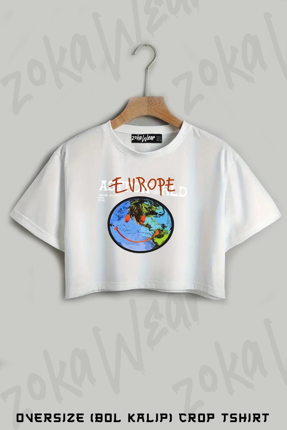 ZOKAWEAR Travis Scott Astroworld Baskılı Oversize Crop T-Shirt