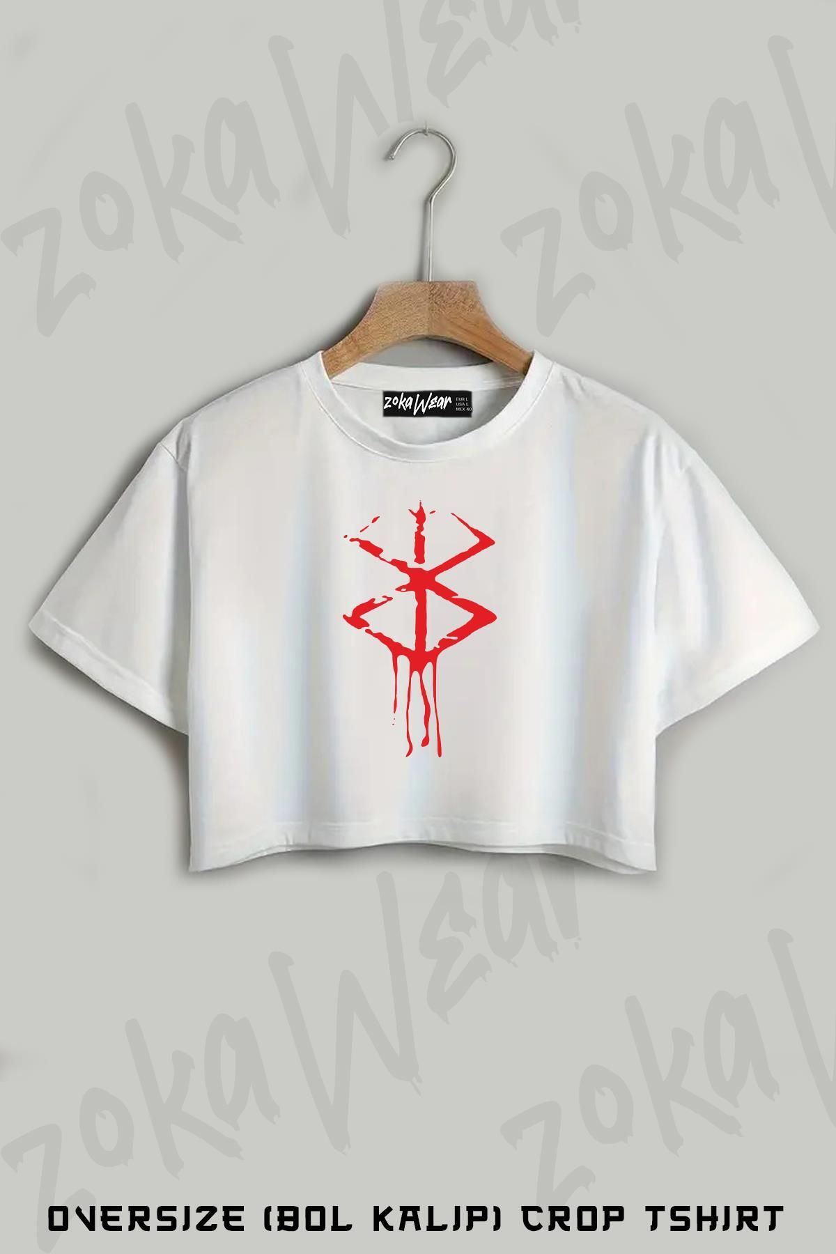 ZOKAWEAR Berserk Lanetli Sembol Anime Baskılı Oversize Crop T-Shirt