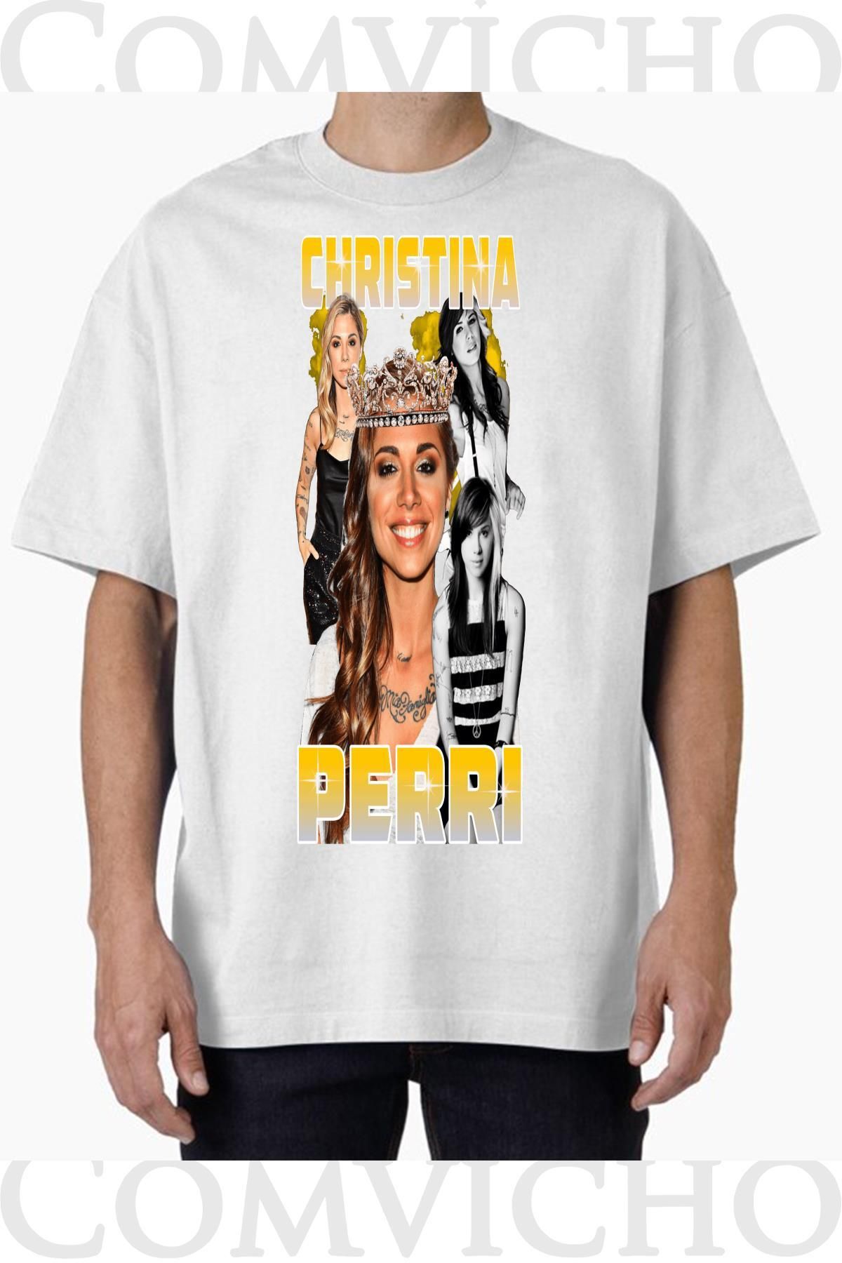 COMVİCHO Unisex chrıstına perrı v2 Tasarım Baskılı Oversize Tişört