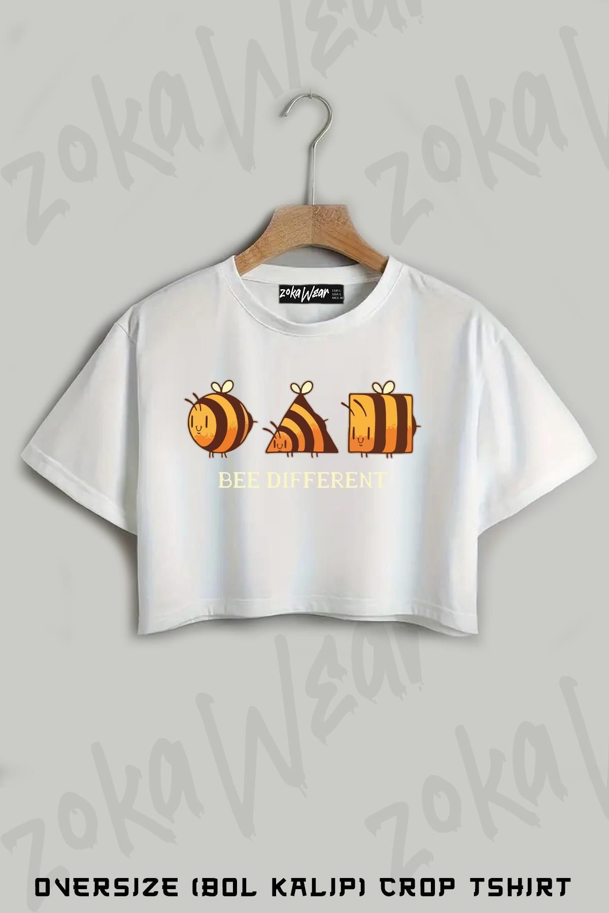 ZOKAWEAR Bee Dıfferent Illustrasyon Çizim Baskılı Oversize Crop T-Shirt