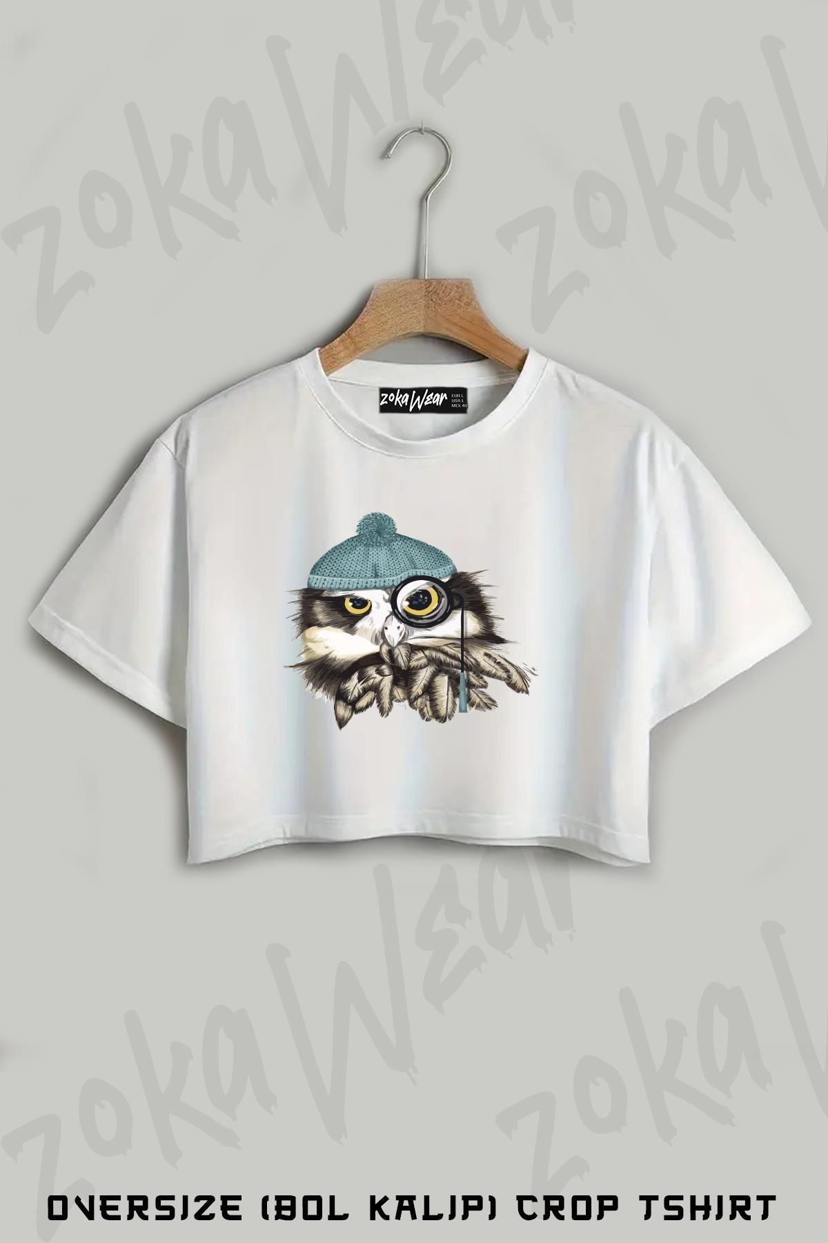 ZOKAWEAR Baykuş v4 Baskılı Oversize Crop T-Shirt