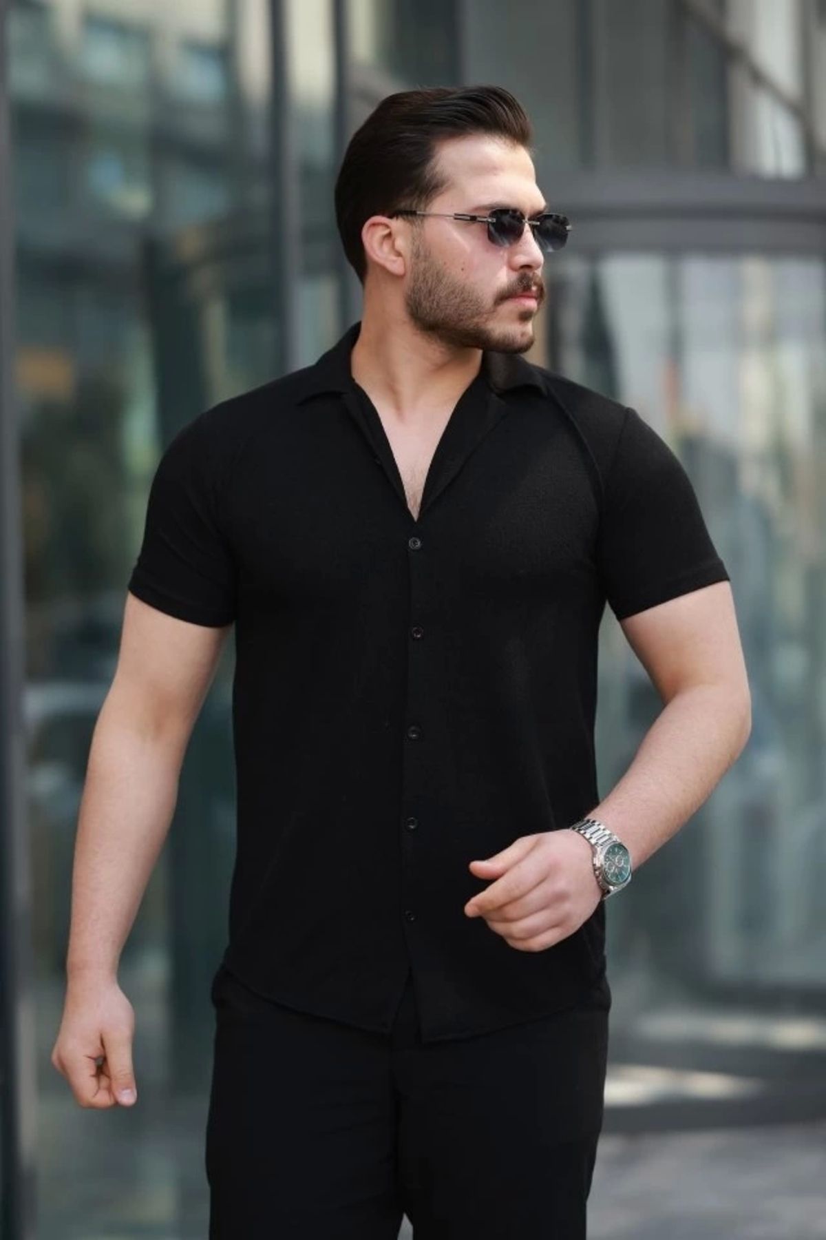Butik Erkek Kısa Kollu örme Kumaş Pamuklu Gömlek