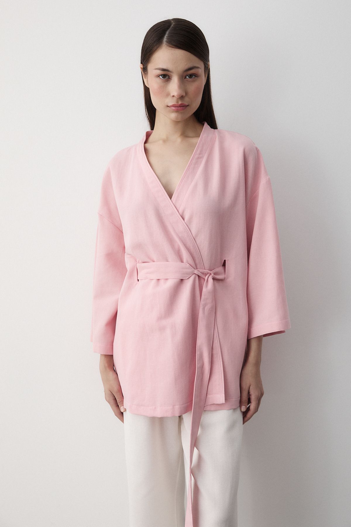 Laluvia Pembe Iç Kemerli Kimono - 5383