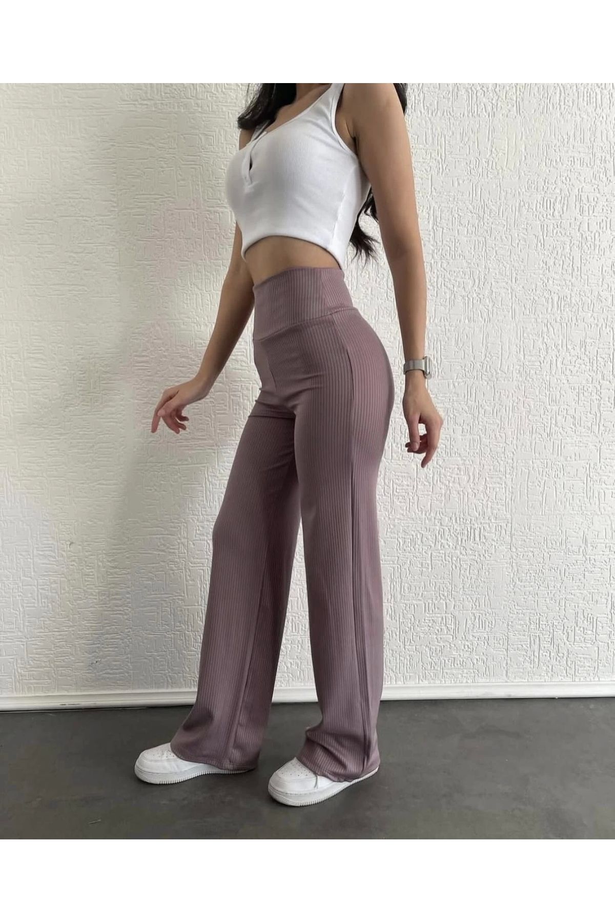 BellevieStore fitilli palazzo pantolon sütlükahve