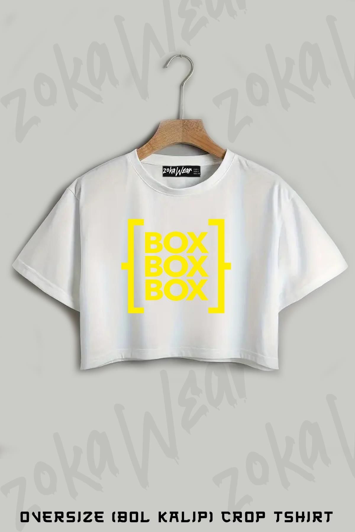 ZOKAWEAR Box Box Box Formula 1 F1 Baskılı Oversize Crop T-Shirt