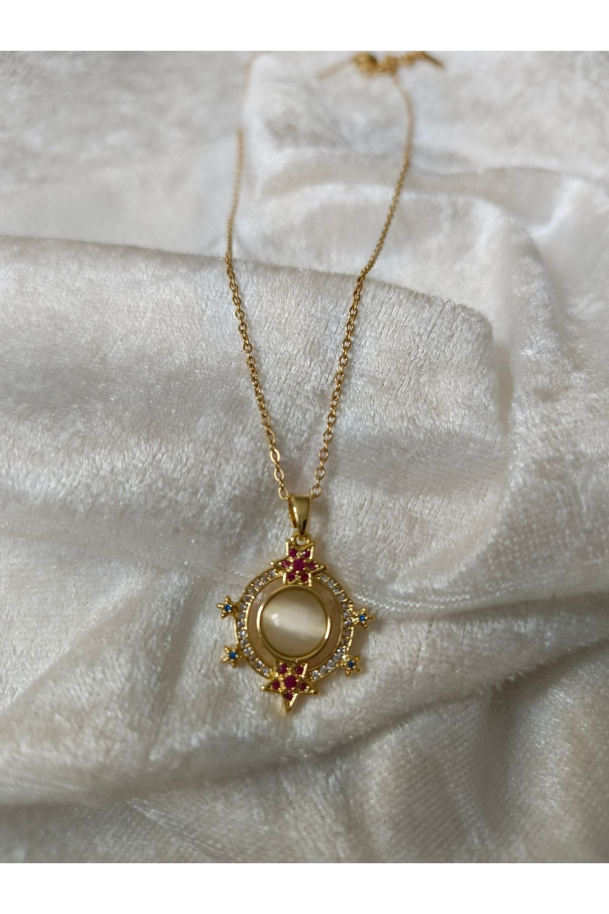 Lina Takı 316L Çelik Gold Renk Zincir Sarı Sedefli Zirkon Taşlı Yıldız Detay Kolye