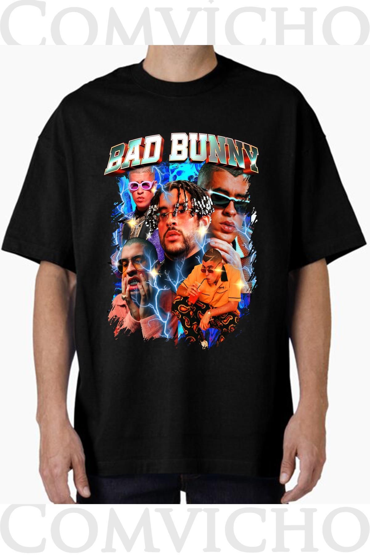 COMVİCHO Unisex bad bunny v1 Tasarım Baskılı Oversize Tişört