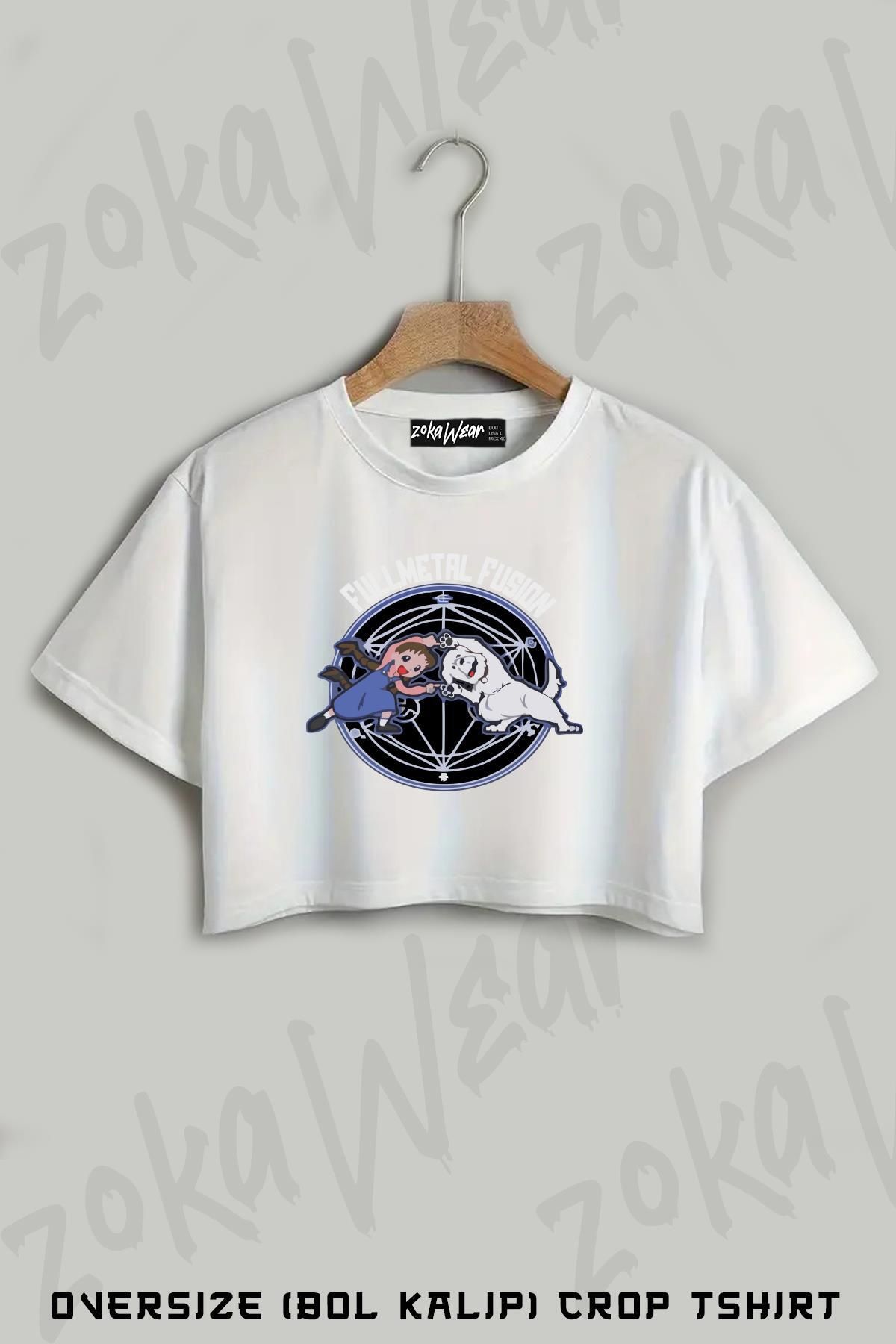 ZOKAWEAR Fullmetal Alchemist Fusion Baskılı Oversize Crop T-Shirt