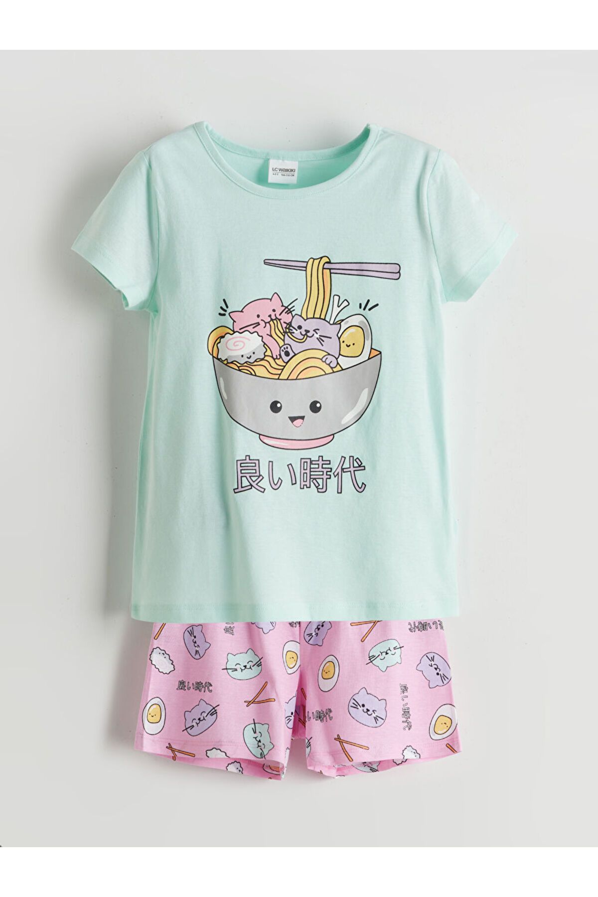 LC Waikiki LCW Kids Turkuaz Baskılı Kız Çocuk Şortlu Pijama Takım