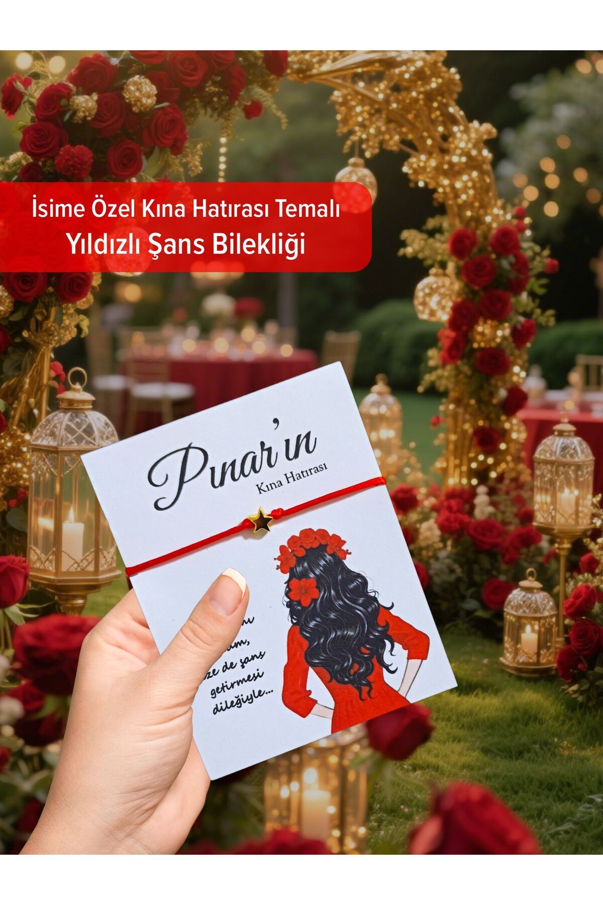 AY Masalı Kişiye Özel Kına Hatırası Şans Bilekliği - 16 Adet Söz, Nişan, Kına, Nikah,Düğün Hediyesi