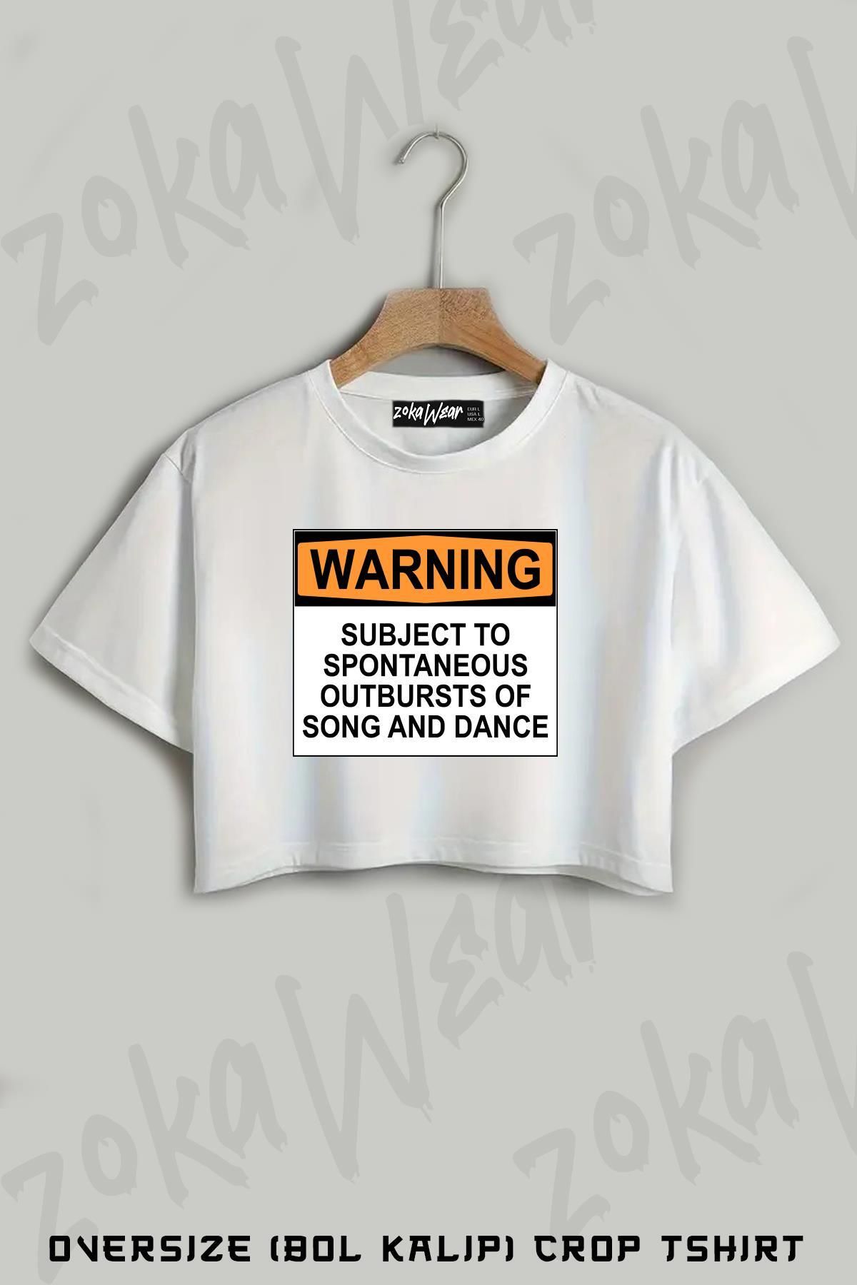 ZOKAWEAR Warning Subject To Baskılı Oversize Crop T-Shirt