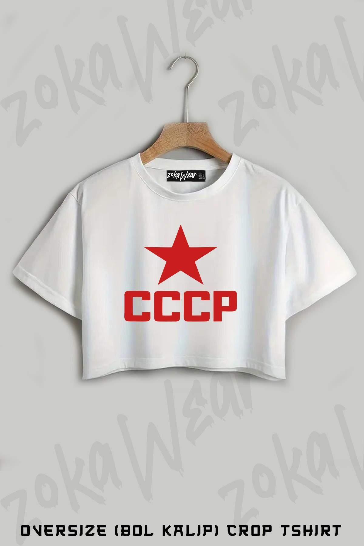 ZOKAWEAR Red Cccp Sovyetler Birliği Baskılı Oversize Crop T-Shirt