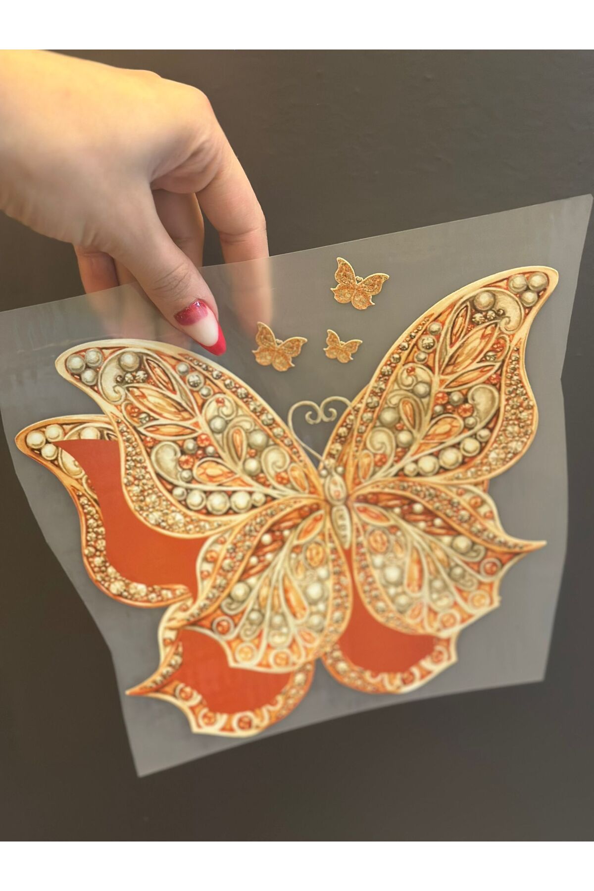 Gönülden Tasarım ÜTÜ İLE YAPIŞAN 3 BOYUTLU ETNİK KELEBEK TRANSFER BASKI ARMA 20X19 CM Turuncu