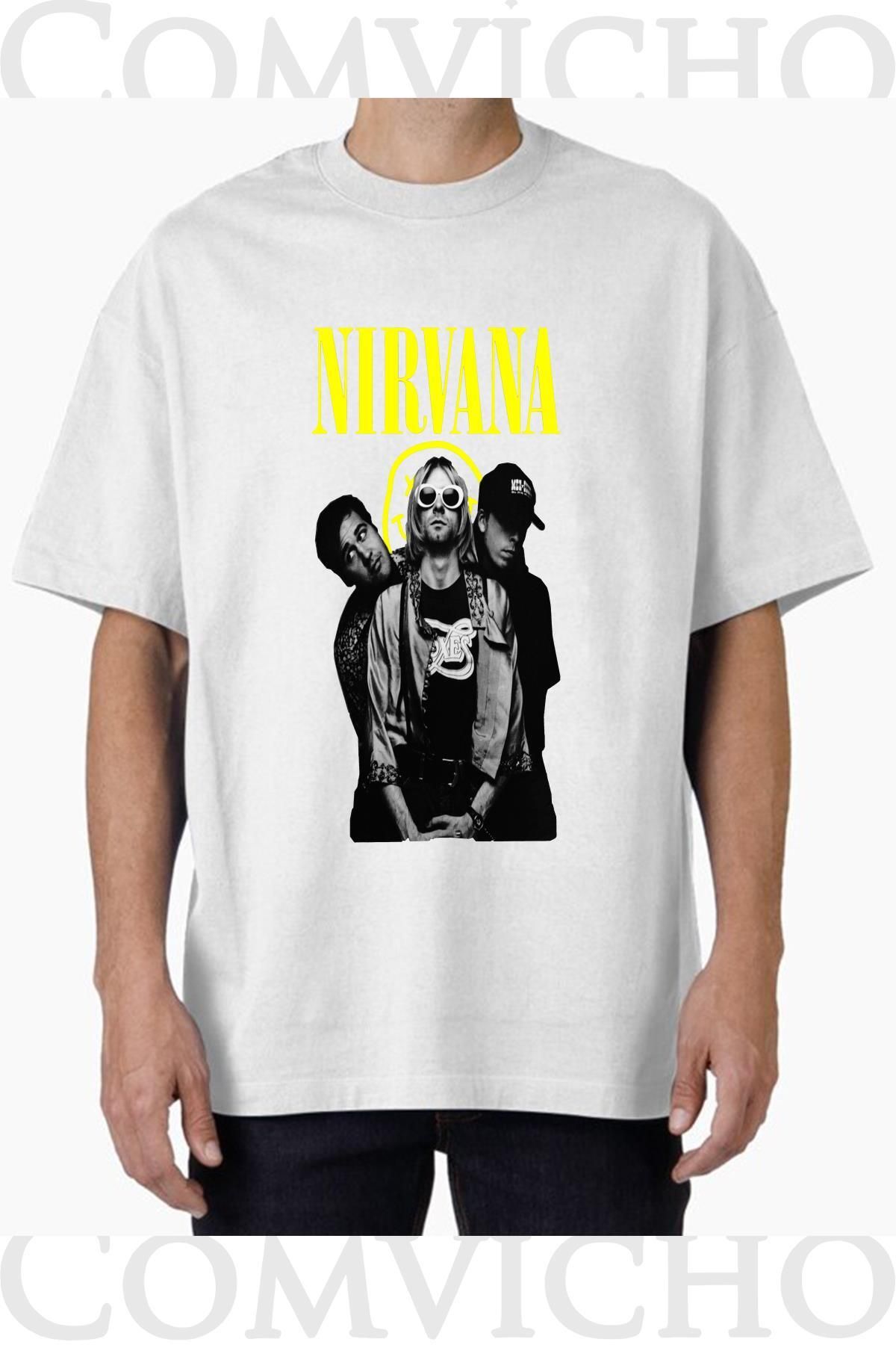 COMVİCHO Unisex nırvana v2 Tasarım Baskılı Oversize Tişört