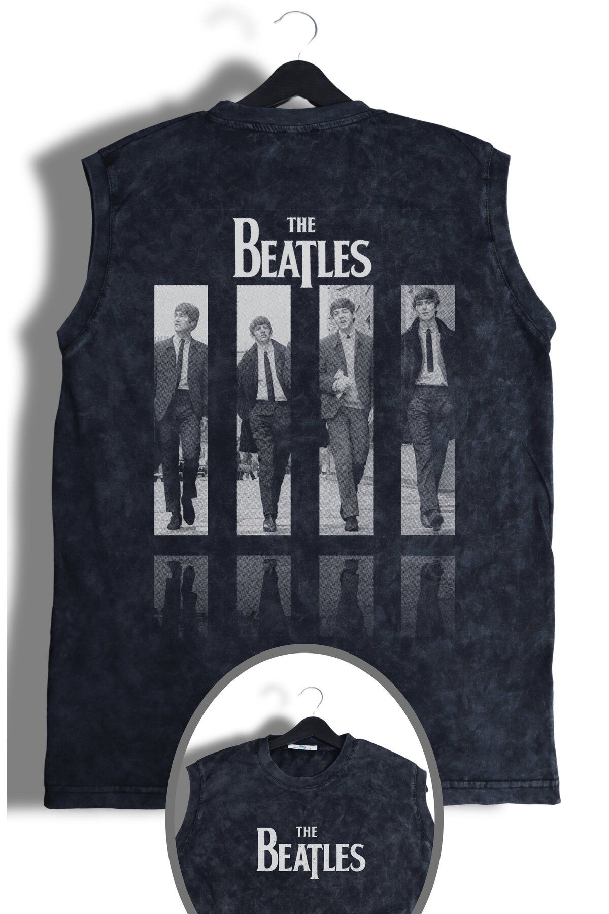 Fuddy Moda The Beatles Sırt Baskılı Yıkamalı Bisiklet Yaka Kolsuz Vintage Tişört