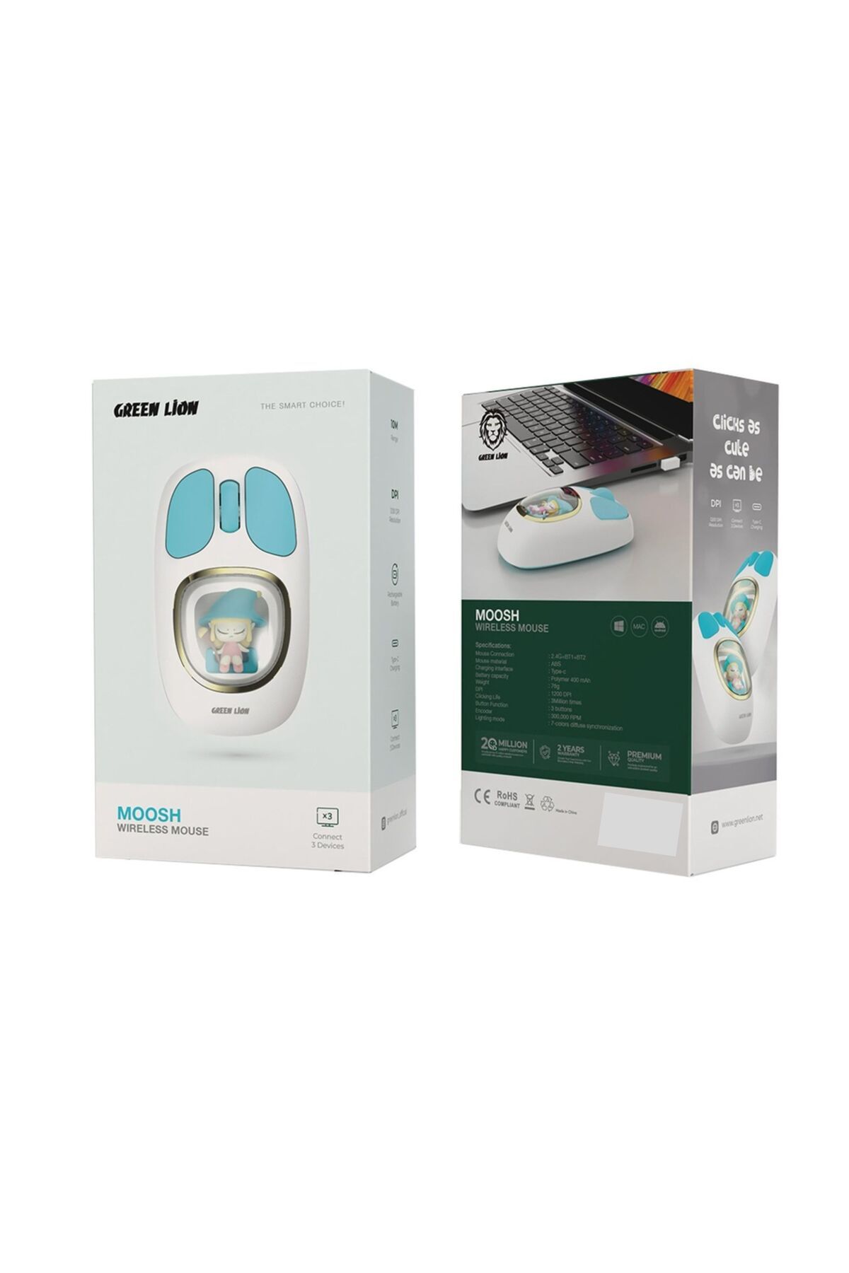 Green Lion-Moosh Wireless Mouse with 7-Color Diffuse Lighting 2