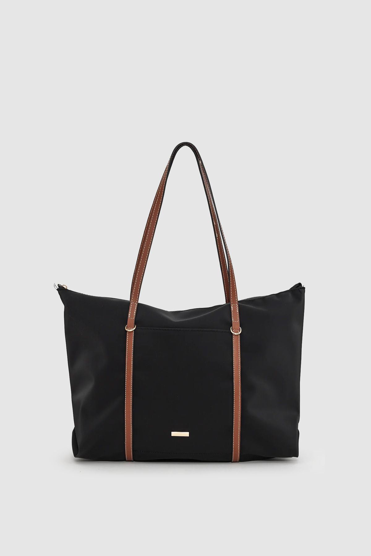 Wuclo Velie Paraşüt Kumaş Şeritli Shopper Çanta Siyah-Taba
