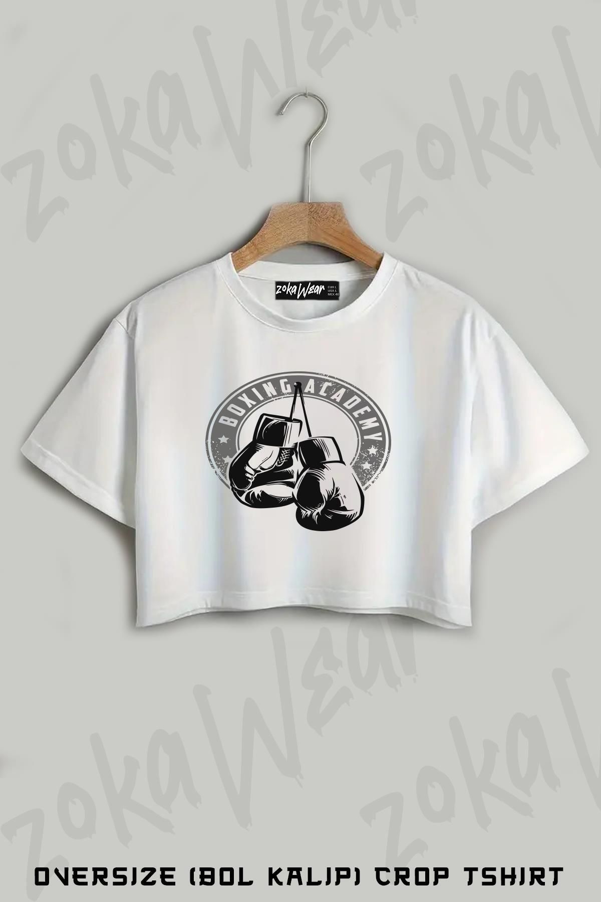 ZOKAWEAR Boxing Academy Baskılı Oversize Crop T-Shirt