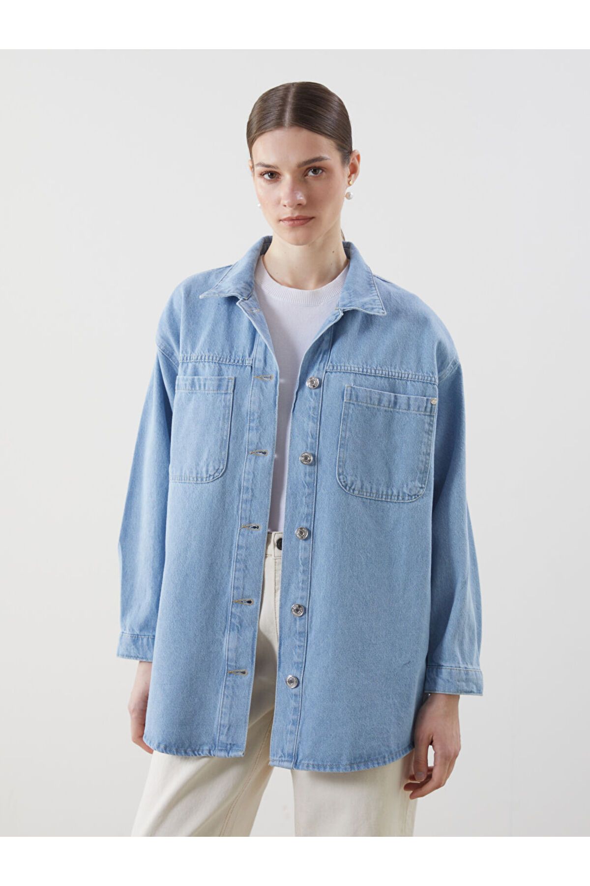 LC Waikiki Yeni Sezon Gomlek Yaka Kadin Jean Ceket - S5H345Z8