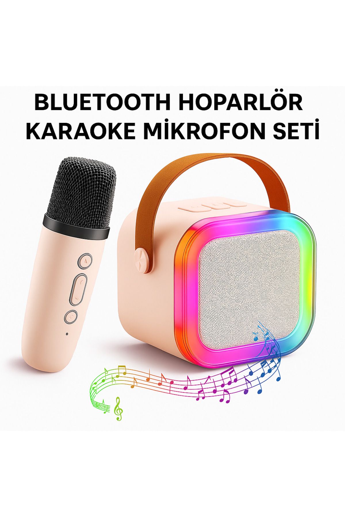 electroawm Bluetooth Işıklı Karaoke Hoparlör ve Mikrofon Seti - Taşınabilir RGB Ses Sistemi