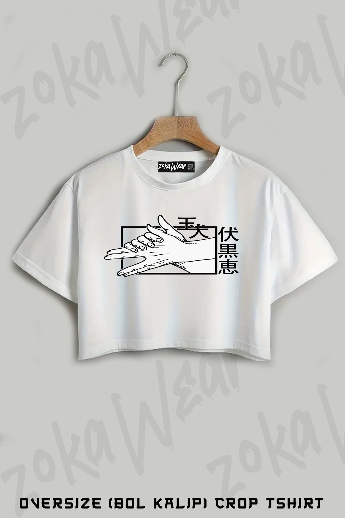 ZOKAWEAR Jujutsu Kaisen Megumi fushiguro El Baskılı Oversize Crop T-Shirt