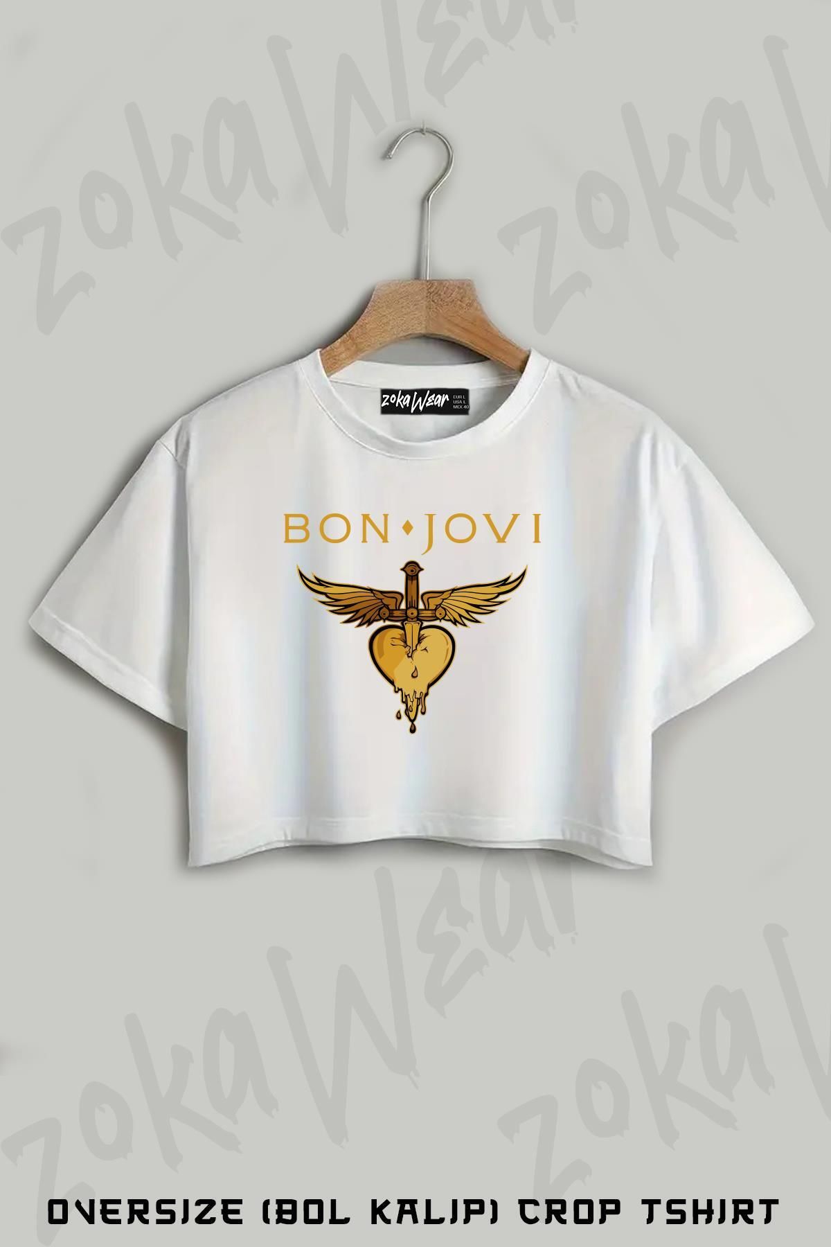 ZOKAWEAR Hits Bon Jovi Baskılı Oversize Crop T-Shirt