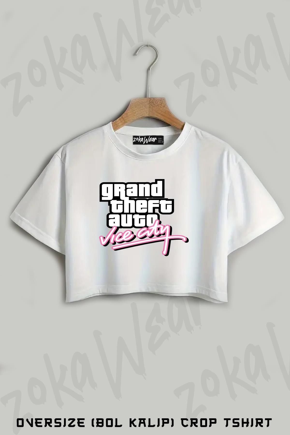 ZOKAWEAR Gta Vice City Nostalji Baskılı Oversize Crop T-Shirt