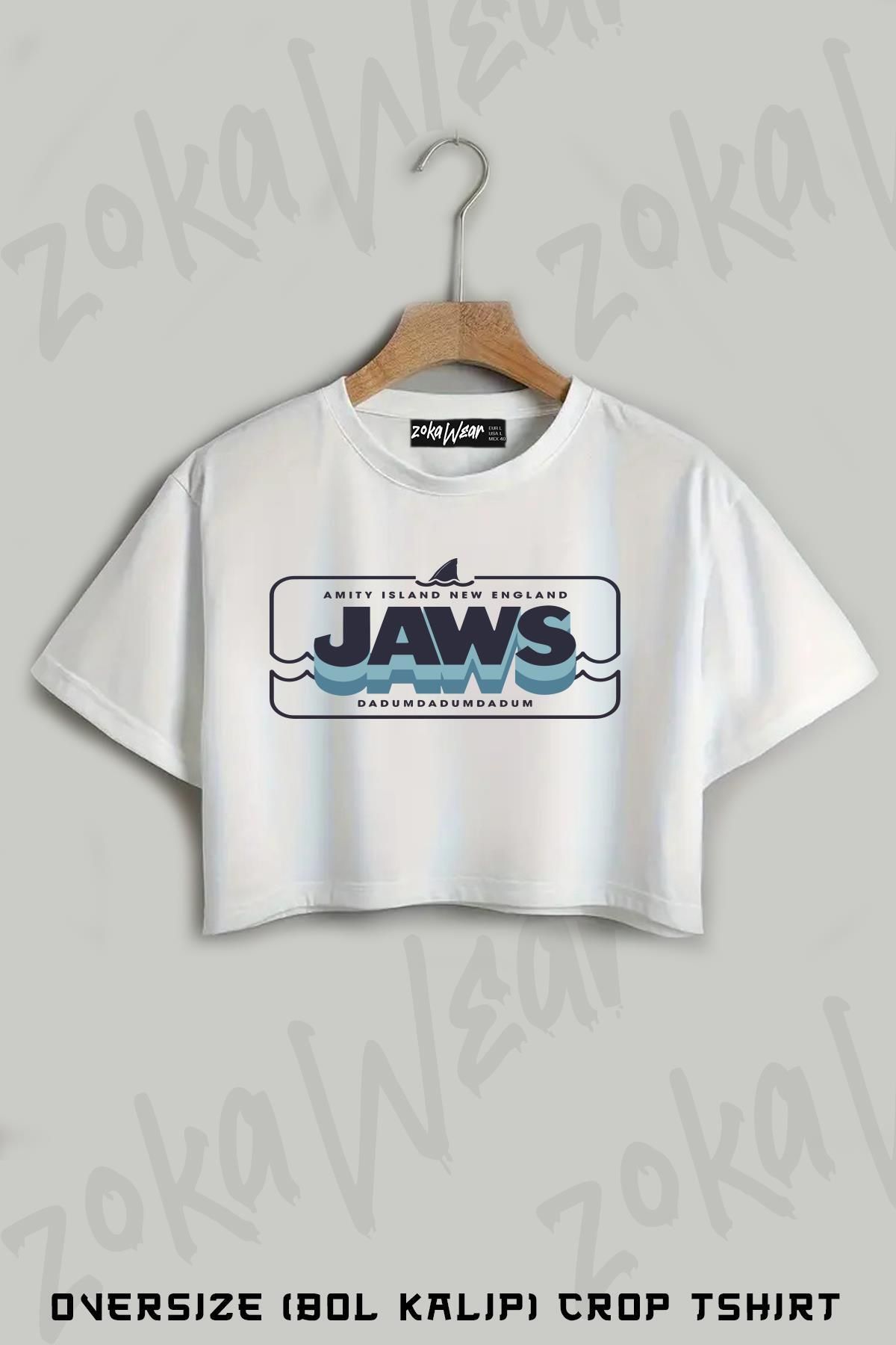 ZOKAWEAR Jaws Amity Island Baskılı Oversize Crop T-Shirt