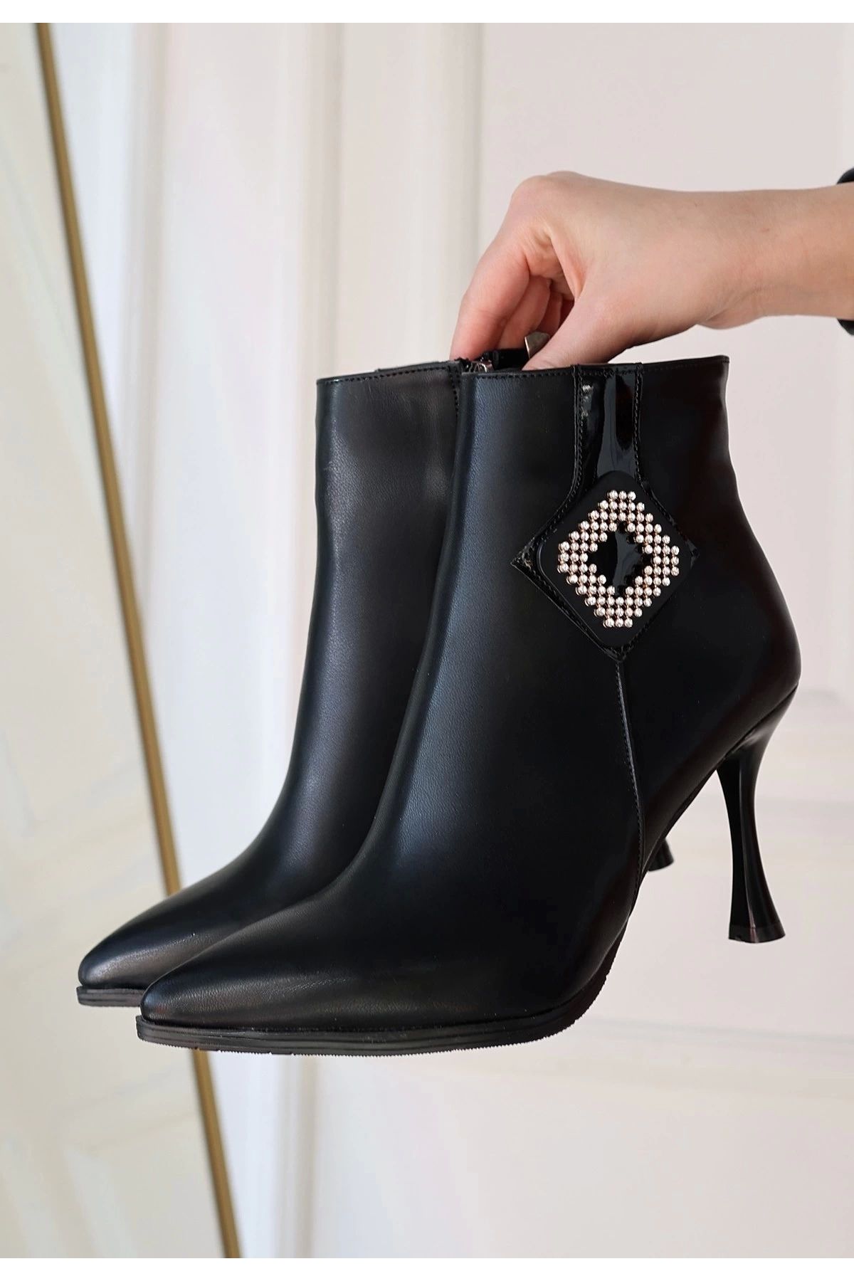BellevieStore Moose Siyah Cilt Topuklu Bot