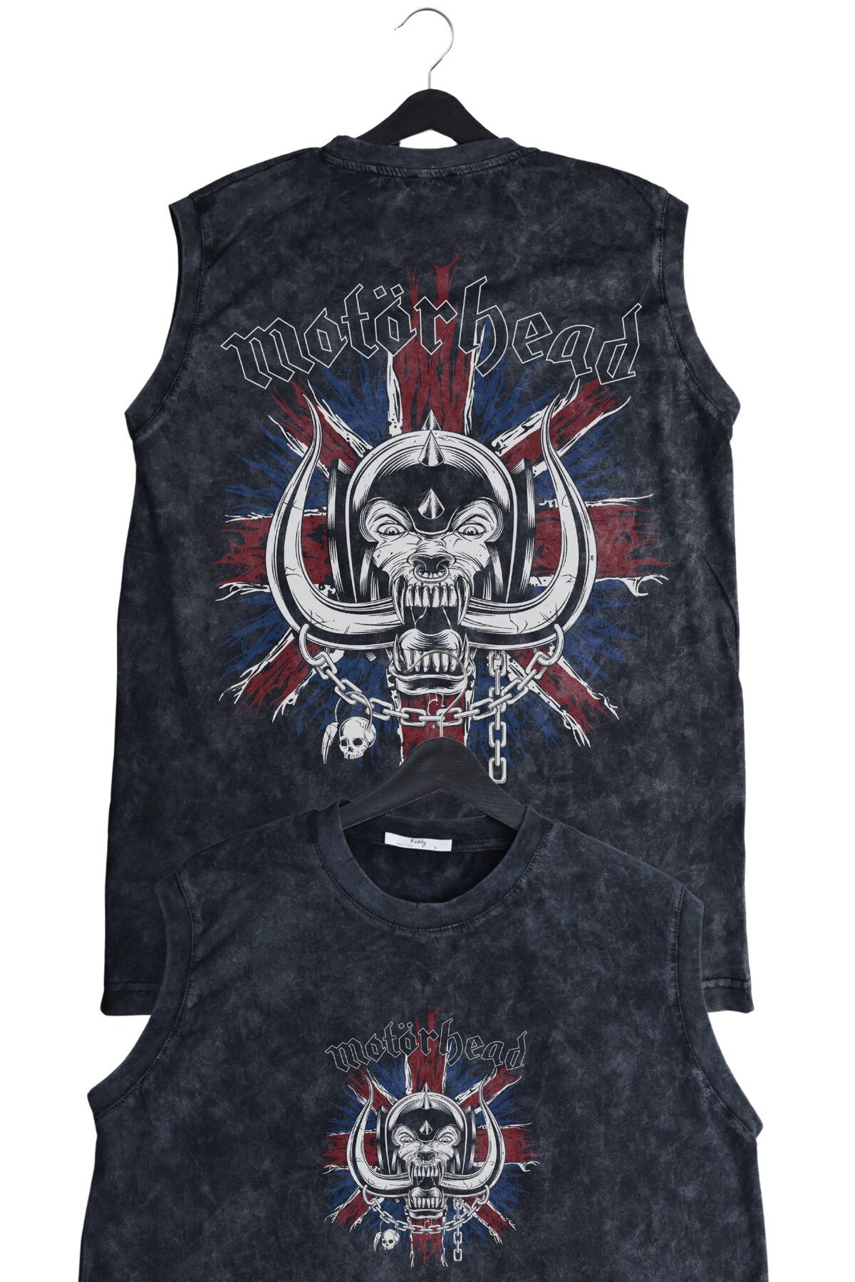Fuddy Moda Unisex Rock Band Motörhead Sırt Baskılı Yıkamalı Bisiklet Yaka Kolsuz Retro Tişört