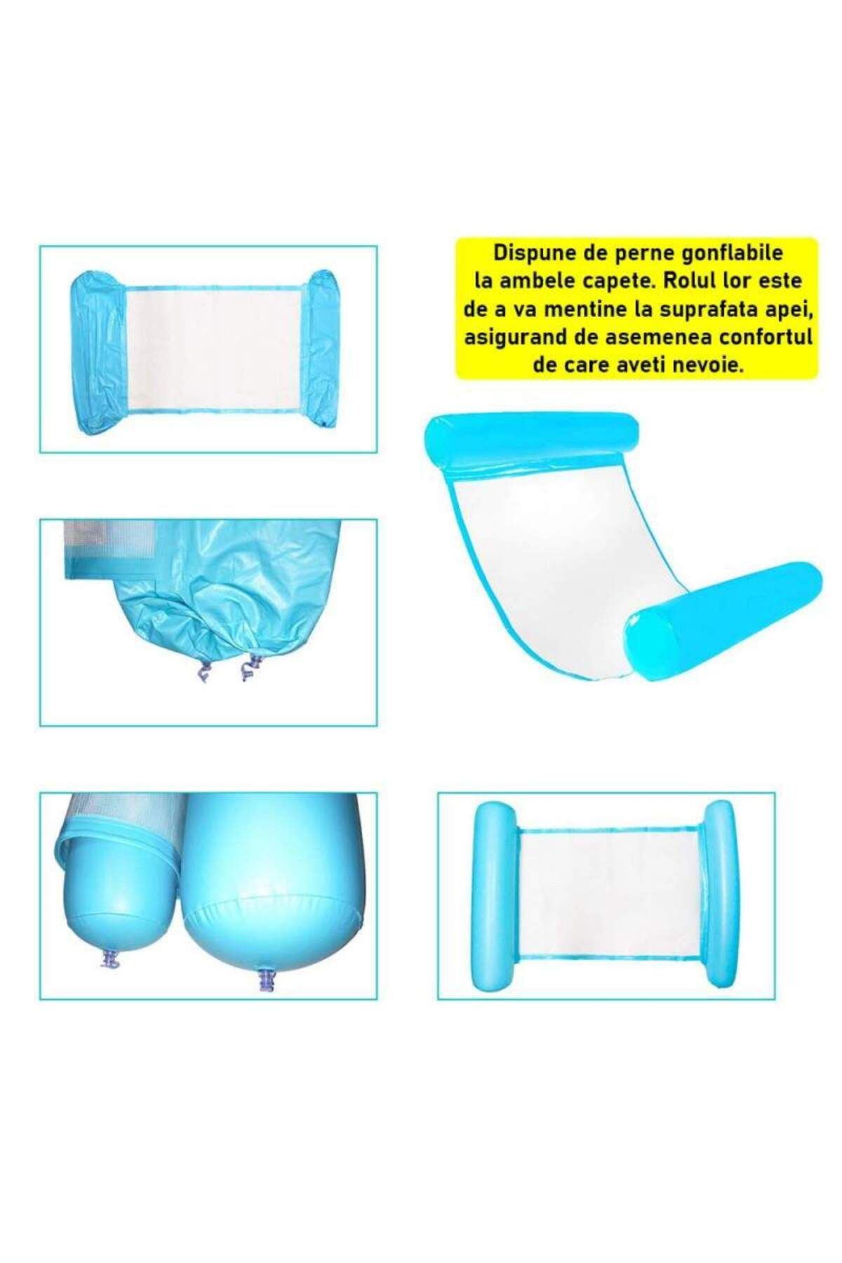 SIKS-Inflatable Hammock For Pool, Large, With Net, Pvc Nylon, 110 X 80 Cm, Blue - White 4