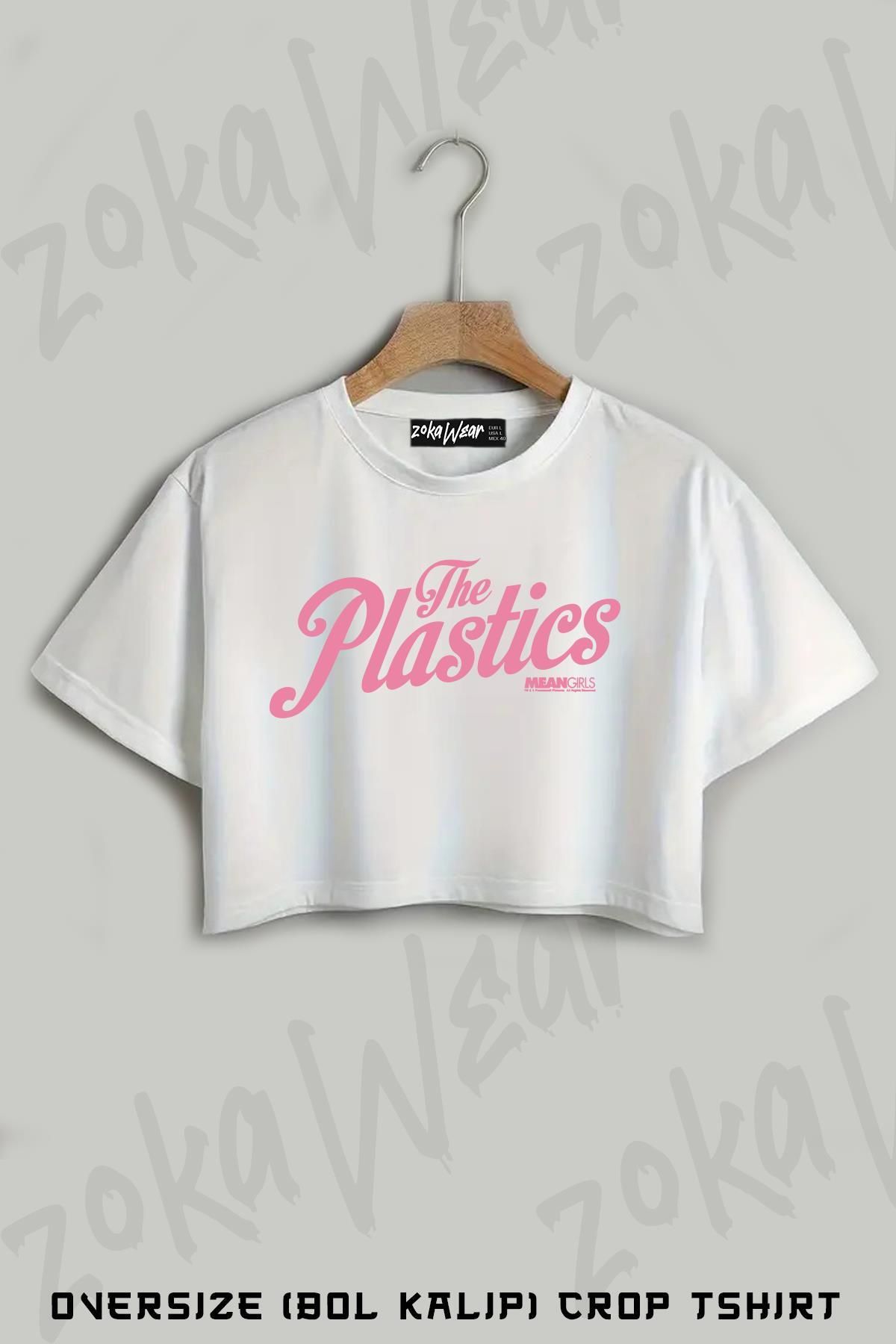 ZOKAWEAR Mean Girls Pink The Plastics Baskılı Oversize Crop T-Shirt