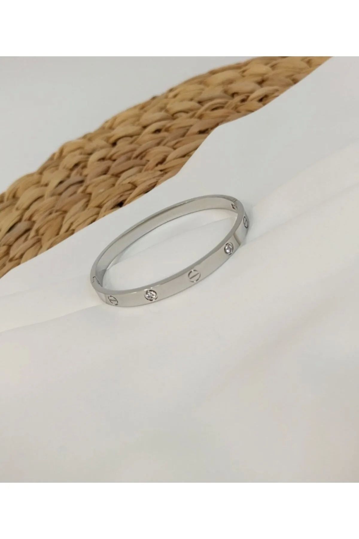 JEWELRY Model Taşlı Kalın 316l Çelik Gümüş Rengi Bileklik