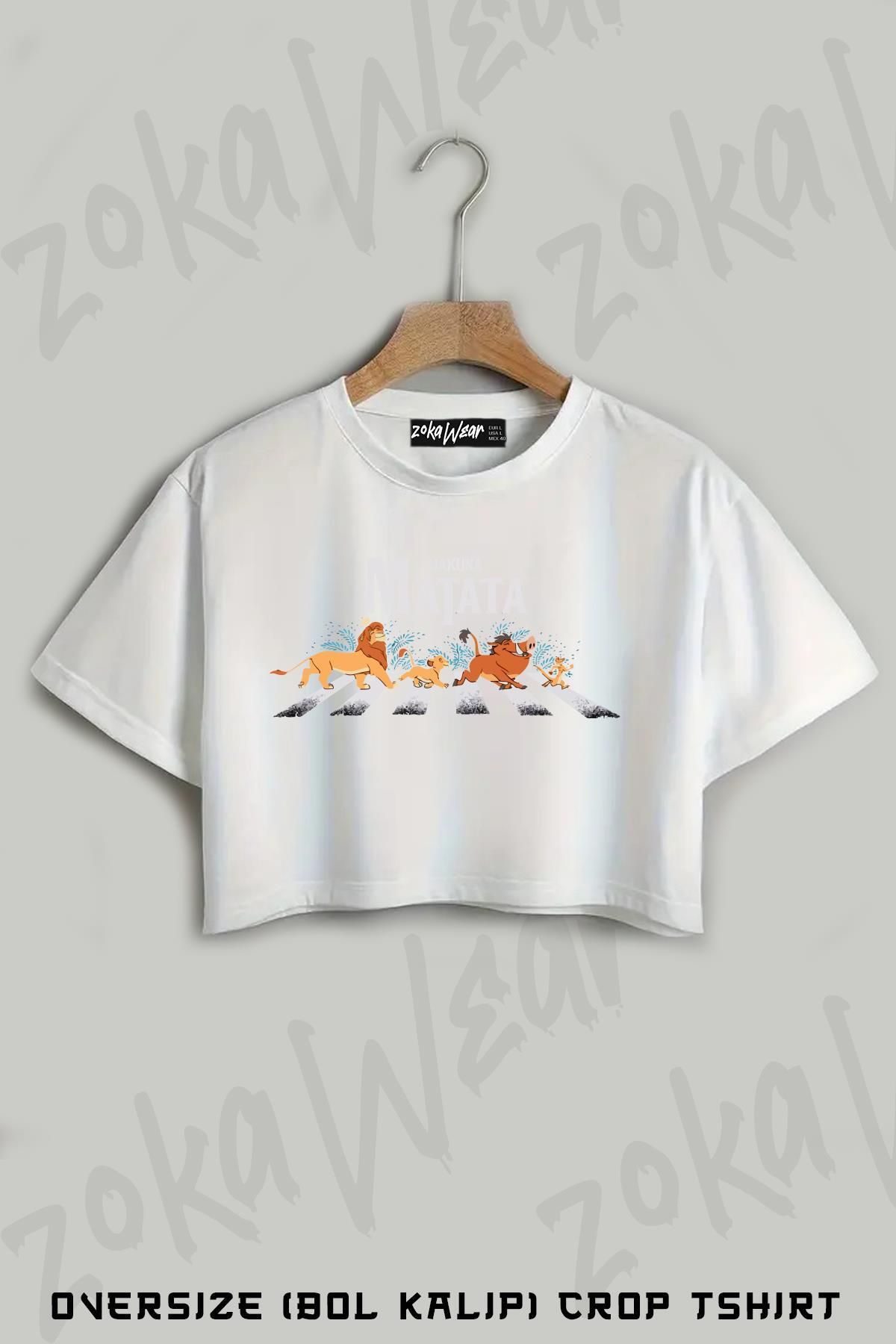 ZOKAWEAR Hakuna Matata, Beatles Road Tişört Baskılı Oversize Crop T-Shirt