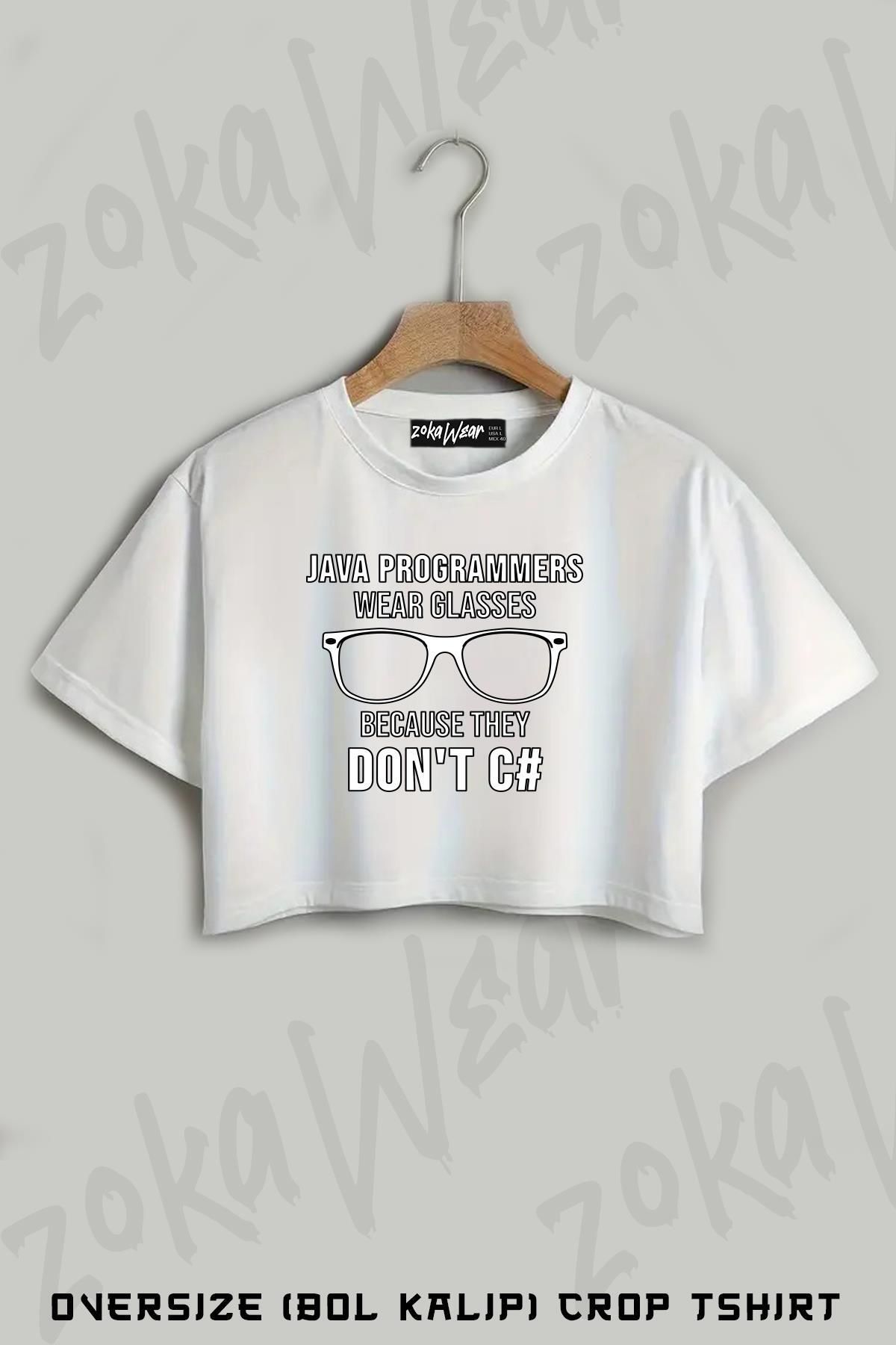 ZOKAWEAR Glasses Developer Yazılımcı Baskılı Oversize Crop T-Shirt