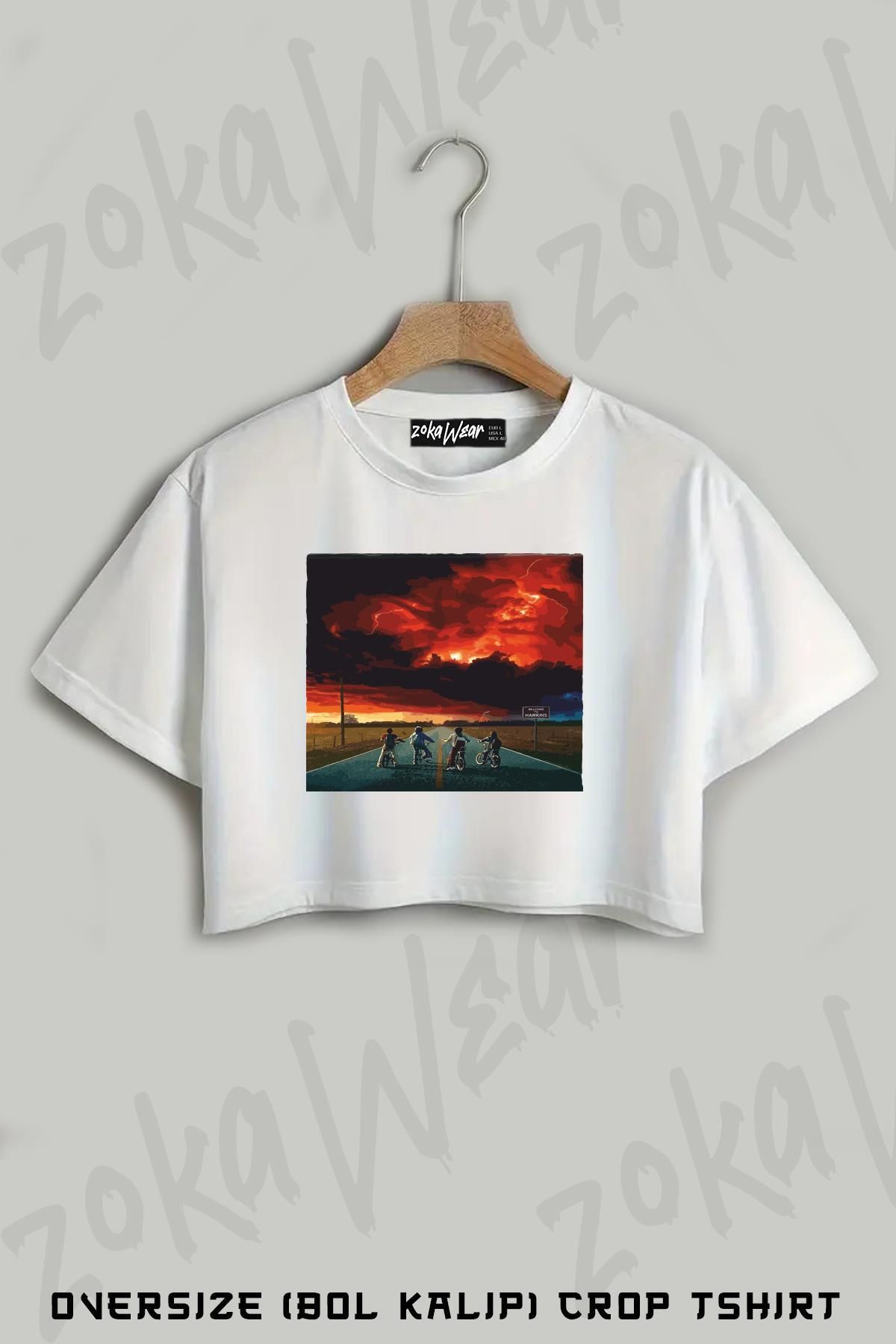 ZOKAWEAR Stranger Things23 Baskılı Oversize Crop T-Shirt