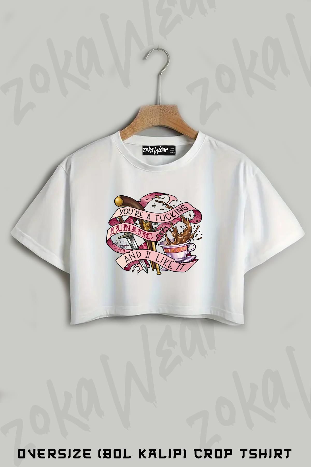 ZOKAWEAR Ofmd Fcking Lunatic Baskılı Oversize Crop T-Shirt