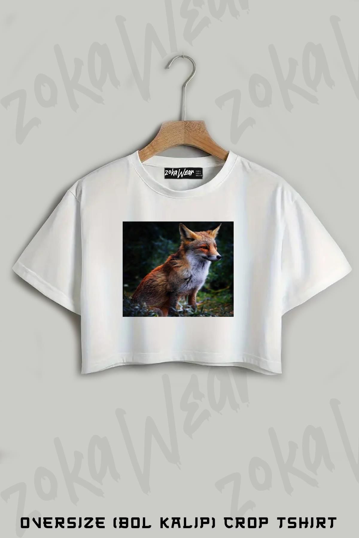 ZOKAWEAR Tilki Baskılı Oversize Crop T-Shirt