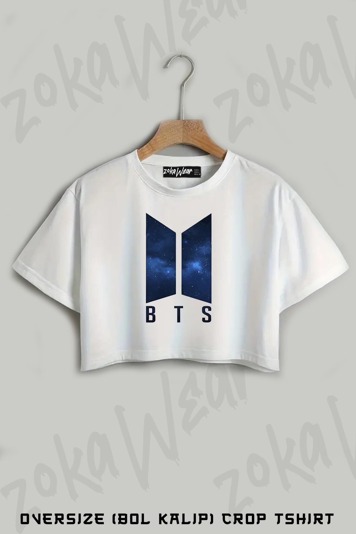ZOKAWEAR Bts Logo Baskılı Oversize Crop T-Shirt
