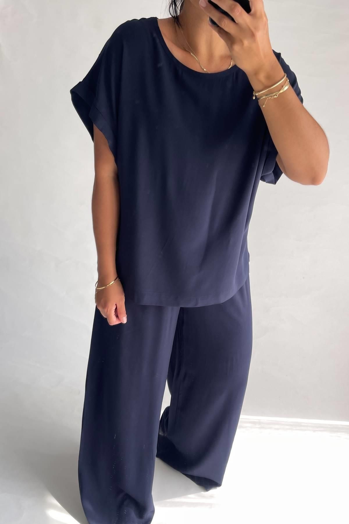 MJAMASS Lacivert Pamuk Pijama Takımı