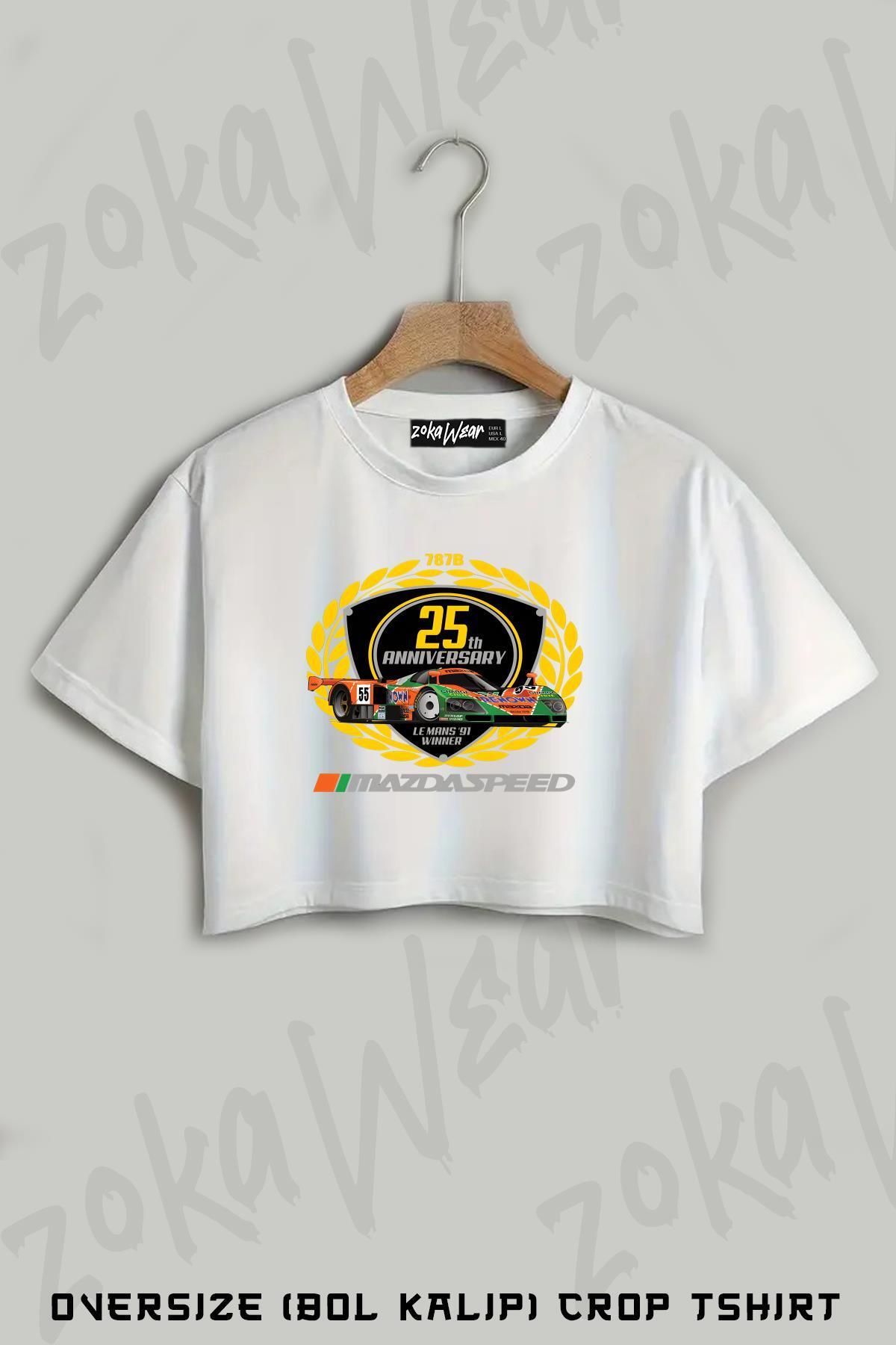 ZOKAWEAR Mazda 787b Baskılı Oversize Crop T-Shirt
