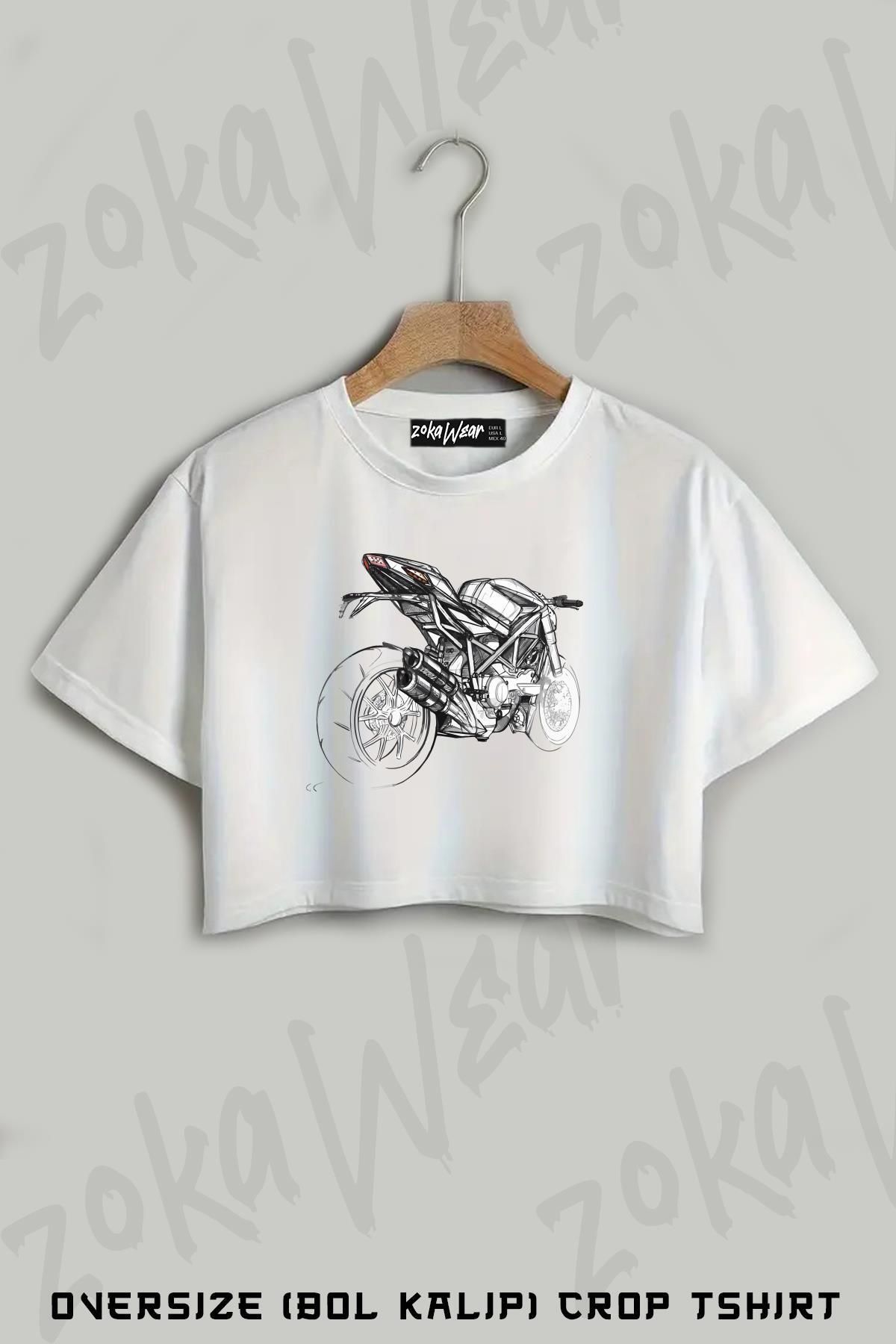 ZOKAWEAR Motor Sporları v2 Baskılı Oversize Crop T-Shirt